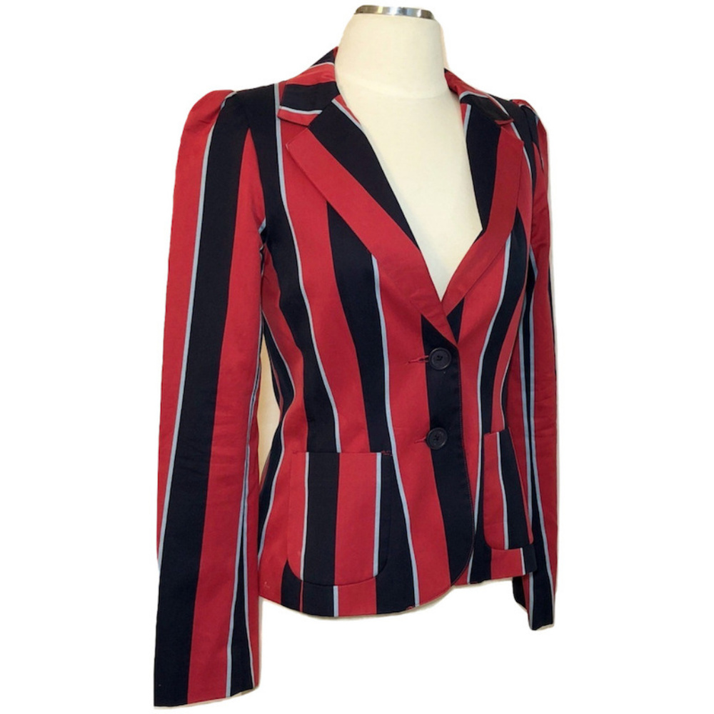 BEN SHERMAN Red Blue Large Stripe Cotton Blazer